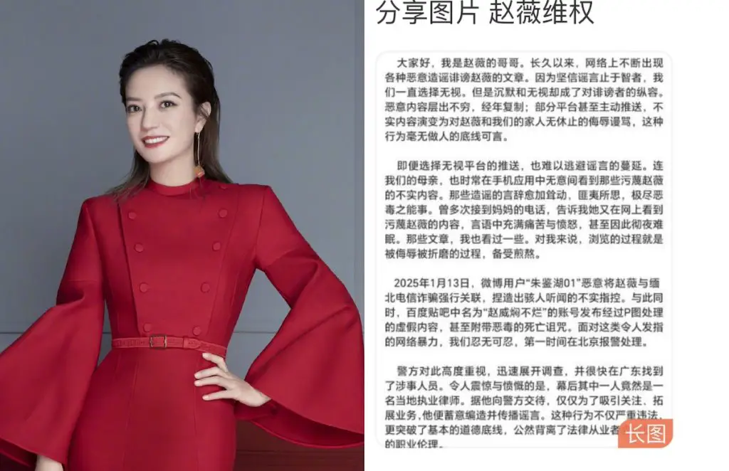 Zhao Wei’s Brother Breaks Silence on Vicious Rumours Against the Actress